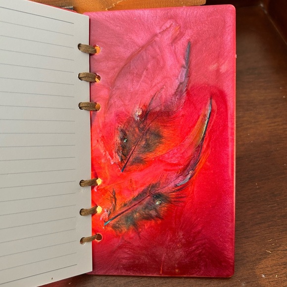New red resin book of shadows- embedded feathers-add the ink set - Picture 7 of 13